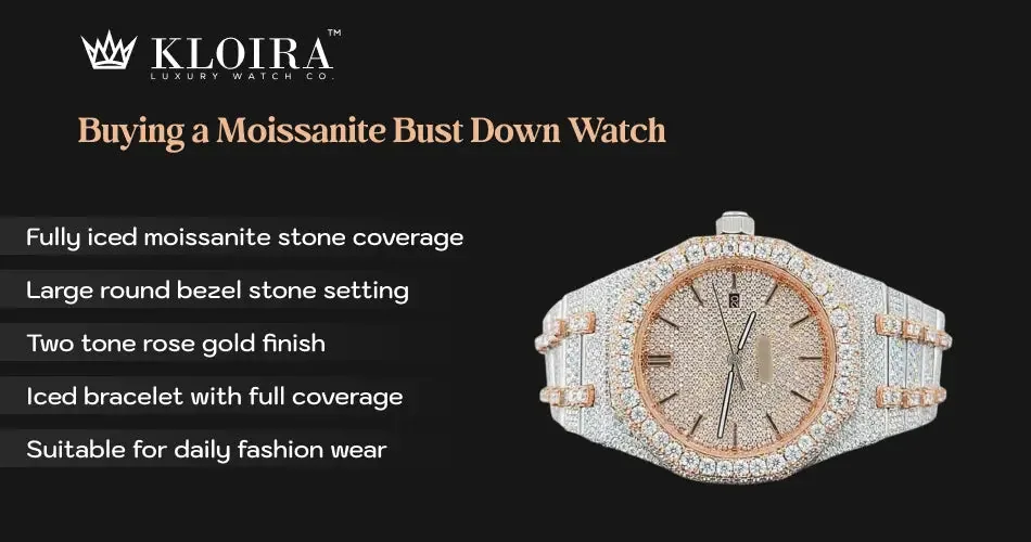 moissanite bust down watch buying guide two tone rose gold iced bracelet banner
