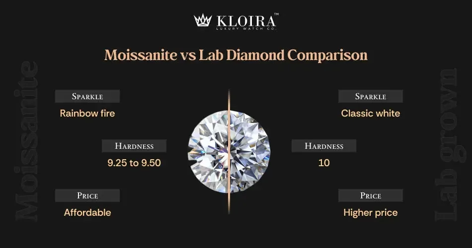moissanite vs lab diamond comparison sparkle hardness and price guide banner