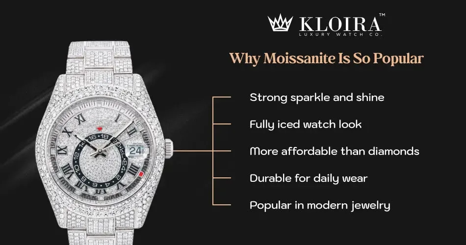 Why moissanite is so popular inner banner with fully iced moissanite watch