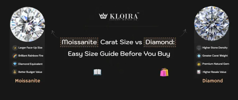 moissanite carat size vs diamond comparison guide showing face-up size sparkle and carat weight