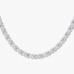 10mm Round Moissanite Cuban Link Chain Crest Weave in 14K White Gold