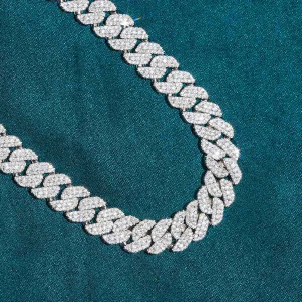 10mm Round Moissanite Cuban Link Chain DiamondVibe in 14K White Gold Closeup