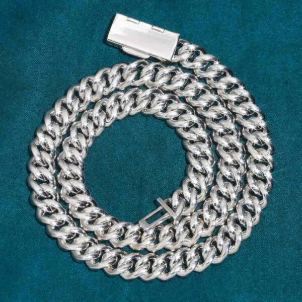10mm Round Moissanite Cuban Link Chain DiamondVibe in 14K White Gold Full Back