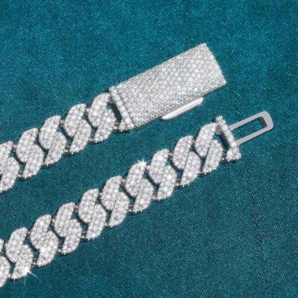 10mm Round Moissanite Cuban Link Chain DiamondVibe in 14K White Gold With Clasp