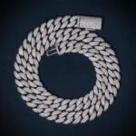 10mm Round Moissanite Cuban Link Chain Glacial in 14K White Gold
