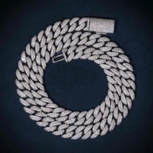 10mm Round Moissanite Cuban Link Chain Glacial in 14K White Gold