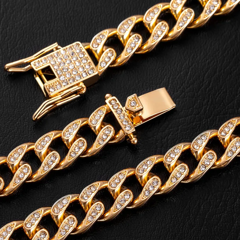 10mm Round Moissanite Cuban Link Chain Goldrush in 14K Yellow Gold Closeup Clasp