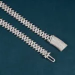 10mm Round Moissanite Cuban Link Chain Luminor in 14K Yellow Gold Clasp