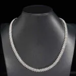 10mm Round Moissanite Cuban Link Chain Luminor in 14K Yellow Gold Neck