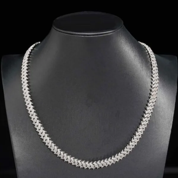 10mm Round Moissanite Cuban Link Chain Luminor in 14K Yellow Gold Neck