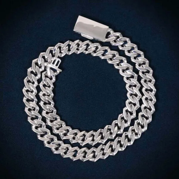 10mm Round Moissanite Cuban Link Chain Luxora in 14K White Gold Back Side