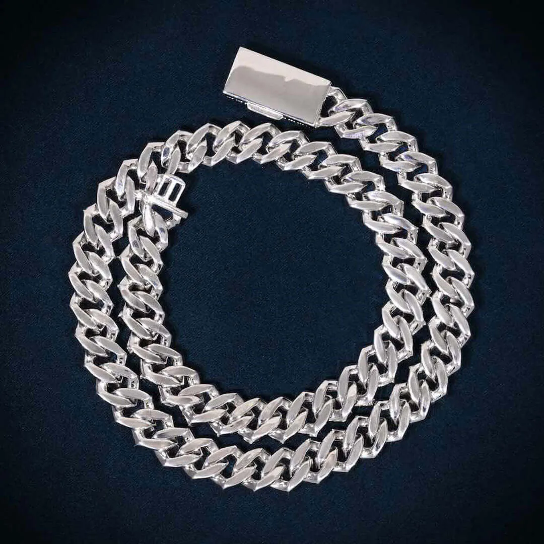 10mm Round Moissanite Cuban Link Chain Luxora in 14K White Gold Back Side