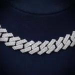 10mm Round Moissanite Cuban Link Chain Luxora in 14K White Gold Closeup