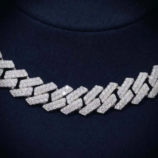 10mm Round Moissanite Cuban Link Chain Luxora in 14K White Gold Closeup