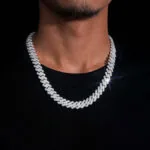 10mm Round Moissanite Cuban Link Chain Luxora in 14K White Gold Front
