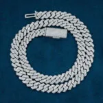 Moissanite Cuban Link Chain Luxora in 14K White Gold with round stones