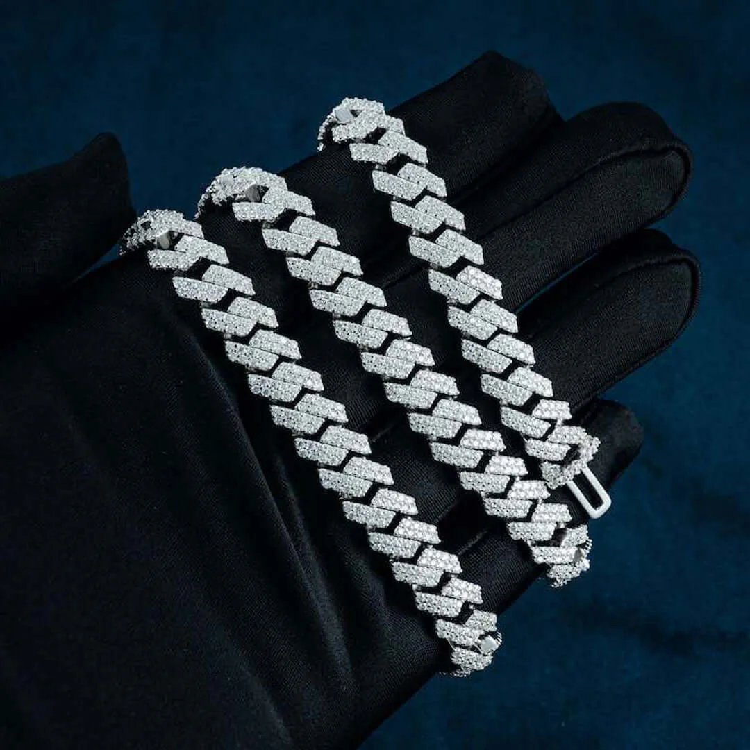 10mm Round Moissanite Cuban Link Chain Luxora in 14K White Gold Full closeup