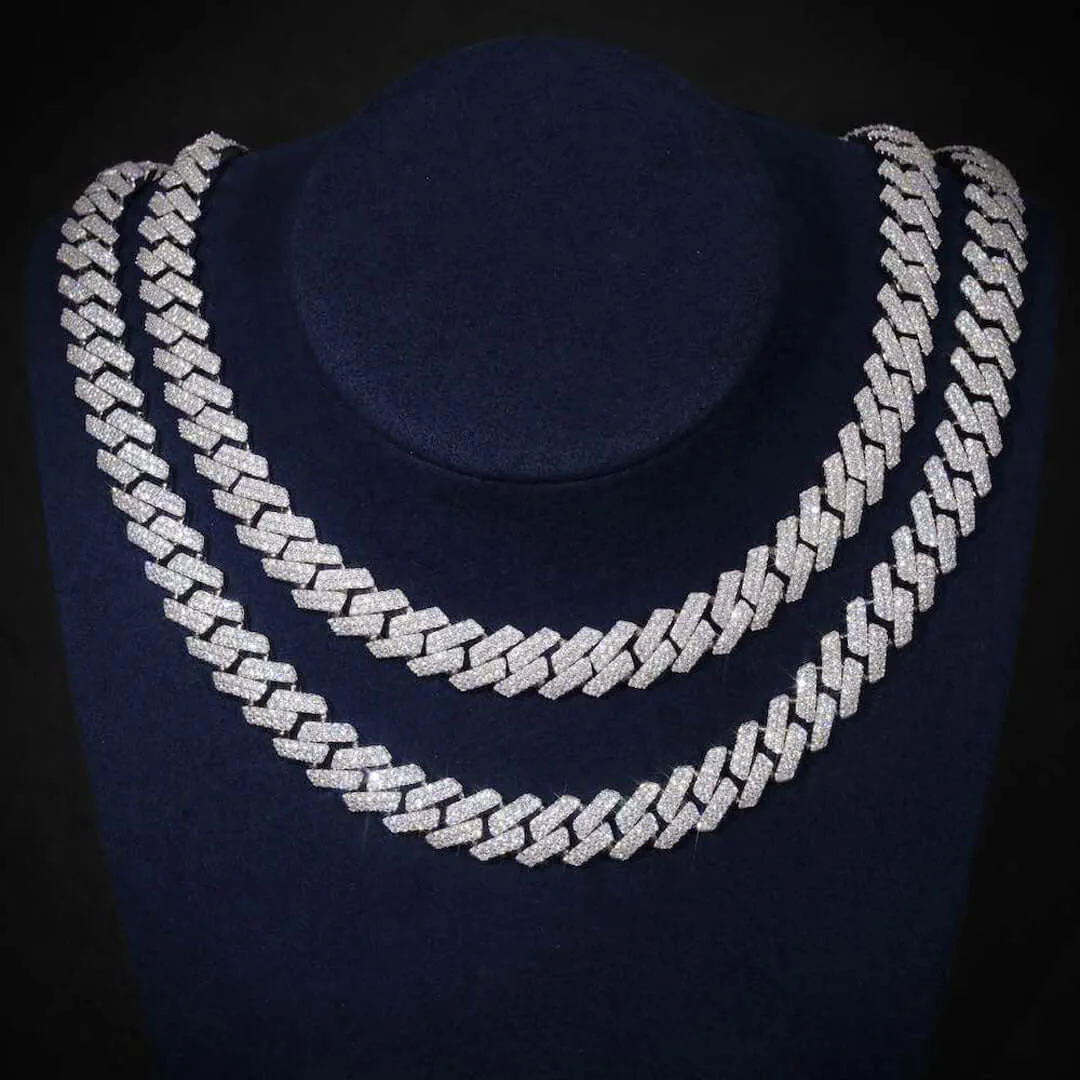 10mm Round Moissanite Cuban Link Chain Luxora in 14K White Gold Model