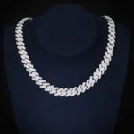 10mm Round Moissanite Cuban Link Chain Luxora in 14K White Gold Neck