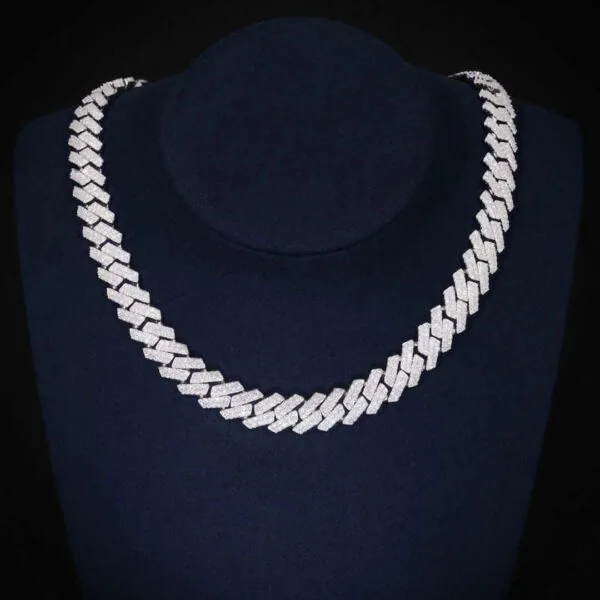 10mm Round Moissanite Cuban Link Chain Luxora in 14K White Gold Neck