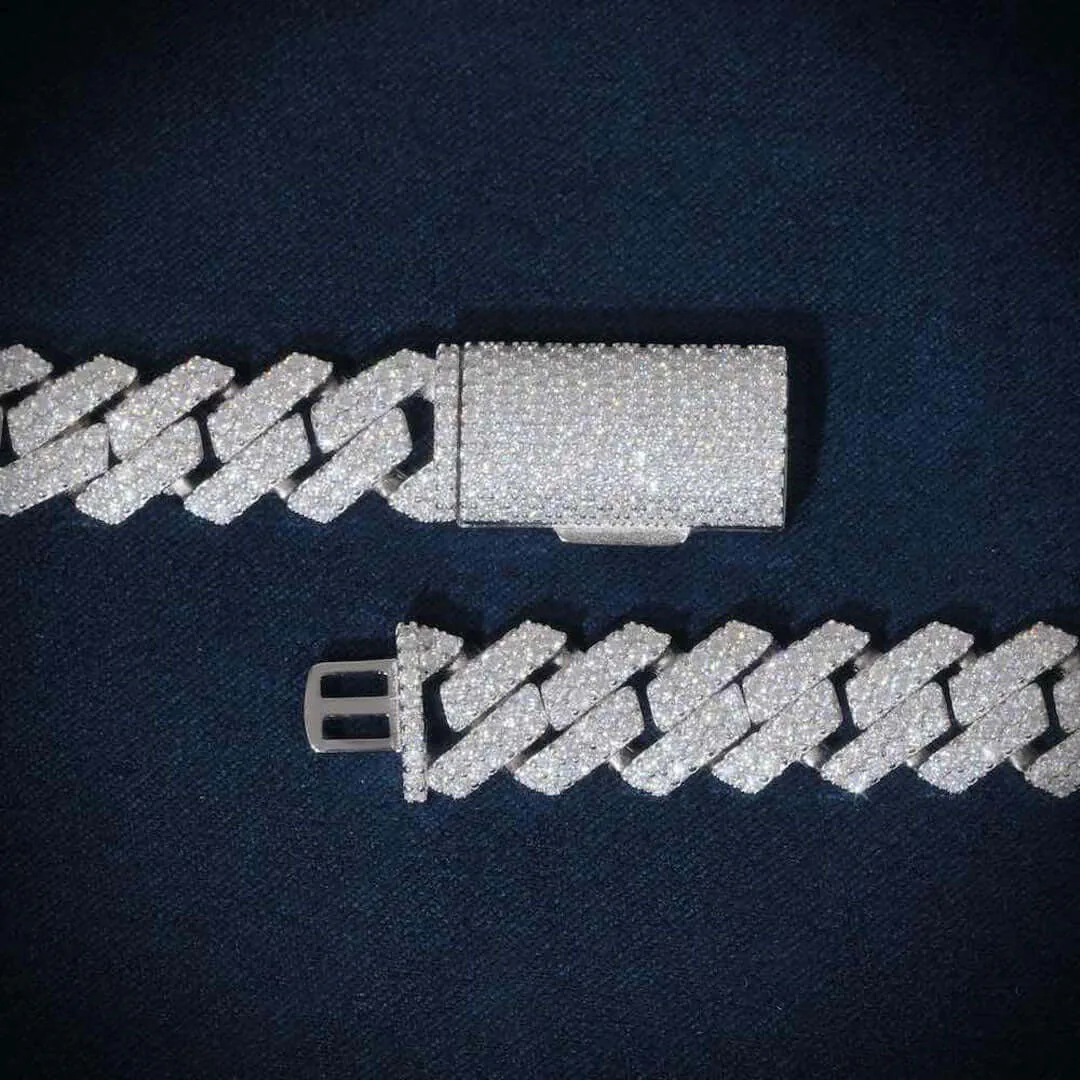 10mm Round Moissanite Cuban Link Chain Luxora in 14K White Gold With Clasp