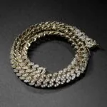 10mm Round Moissanite Cuban Link Chain Regalia in 14K Yellow Gold Closeup Front