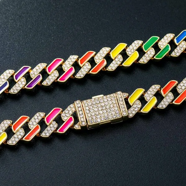 11mm Round Moissanite Cuban Link Chain Vibralux in 14K Yellow Gold Clasp