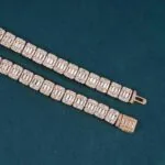 11mm Round Moissanite Tennis Chain BaguetteGlow in 14K Rose Gold Closeup Clasp