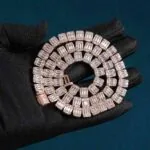 11mm Round Moissanite Tennis Chain BaguetteGlow in 14K Rose Gold Closeup Front View