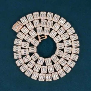 11mm Round Moissanite Tennis Chain Baguette Glow in 14K Rose Gold