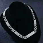 12mm Round Moissanite Cuban Link Chain Frozelle in 14K White Gold Neck View