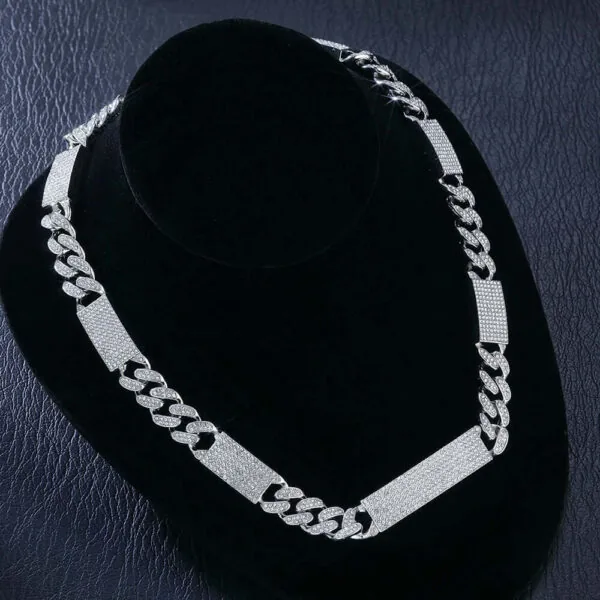 12mm Round Moissanite Cuban Link Chain Frozelle in 14K White Gold Neck View