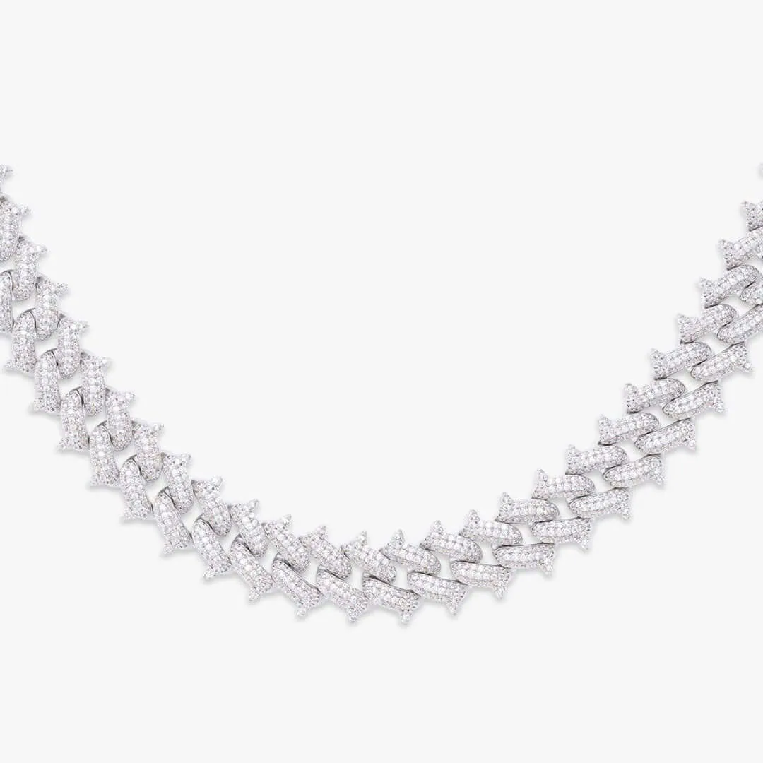 Moissanite Cuban Link Chain Pure Weave in 14K White Gold showcasing brilliant round-cut stones