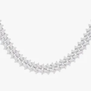 12mm Round Moissanite Cuban Link Chain Strandflare in 14K White Gold