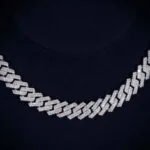 12mm Square Moissanite Cuban Link Chain Gleamora in 14K White Gold closeup