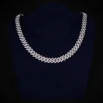 12mm Square Moissanite Cuban Link Chain Gleamora in 14K White Gold front