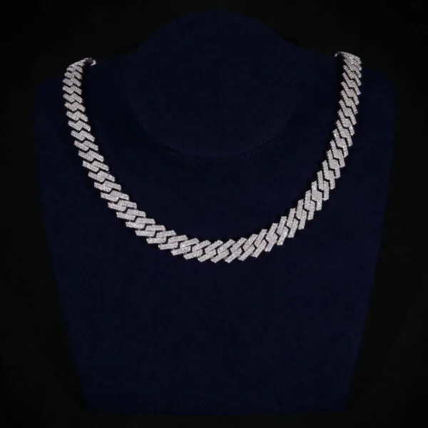 12mm Square Moissanite Cuban Link Chain Gleamora in 14K White Gold front