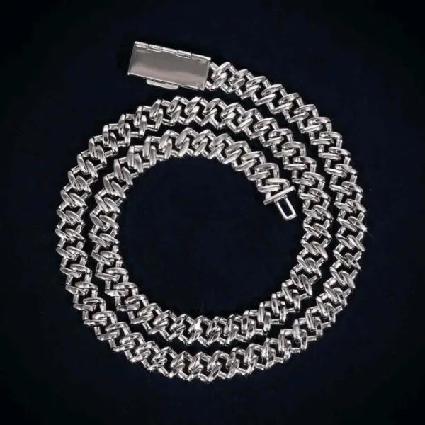 12mm Square Moissanite Cuban Link Chain Gleamora in 14K White Gold full back