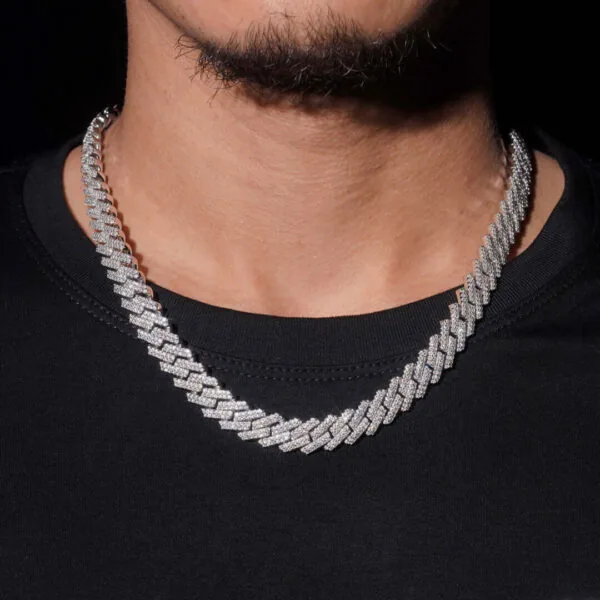 12mm Square Moissanite Cuban Link Chain Gleamora in 14K White Gold model