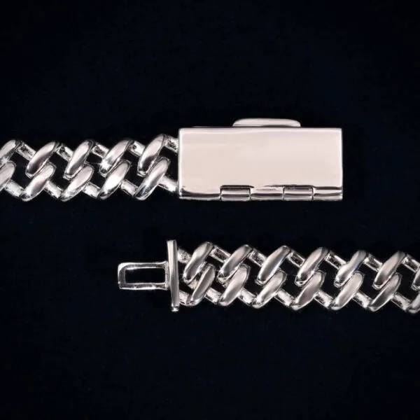 12mm Square Moissanite Cuban Link Chain Gleamora in 14K White Gold with back clasp