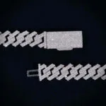 12mm Square Moissanite Cuban Link Chain Gleamora in 14K White Gold with clasp