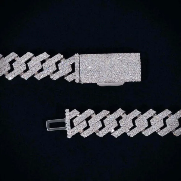 12mm Square Moissanite Cuban Link Chain Gleamora in 14K White Gold with clasp