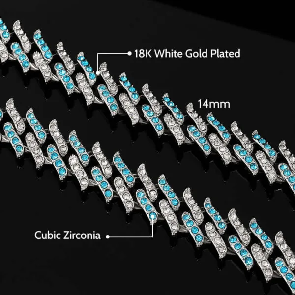 14mm Round Moissanite Cuban Link Chain Tempest in 14K White Gold Close-up Middle View