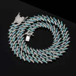 14mm Round Moissanite Cuban Link Chain Tempest in 14K White Gold Front