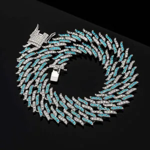 14mm Round Moissanite Cuban Link Chain Tempest in 14K White Gold