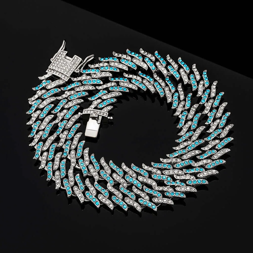 14mm Round Moissanite Cuban Link Chain Tempest in 14K White Gold Front