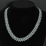 14mm Round Moissanite Cuban Link Chain Tempest in 14K White Gold NEck View