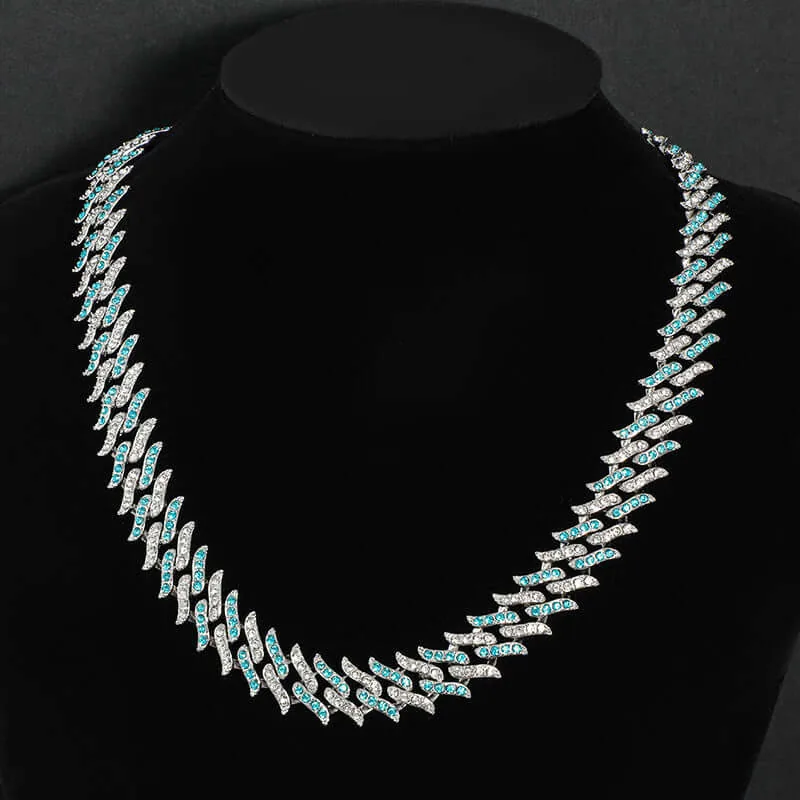 14mm Round Moissanite Cuban Link Chain Tempest in 14K White Gold NEck View