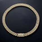 14mm Round Moissanite Cuban Link Chain Vanguard in 14K Yellow Gold Closeup Front