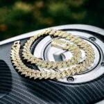14mm Round Moissanite Cuban Link Chain Vanguard in 14K Yellow Gold Front